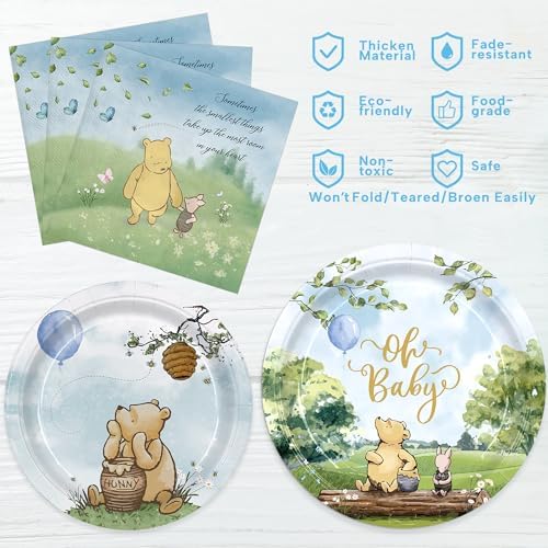 Set de Decoraciones para Baby Shower de Ositos - 150 Piezas, Platos y Servilletas Desechables para 50 Personas - imagen 3