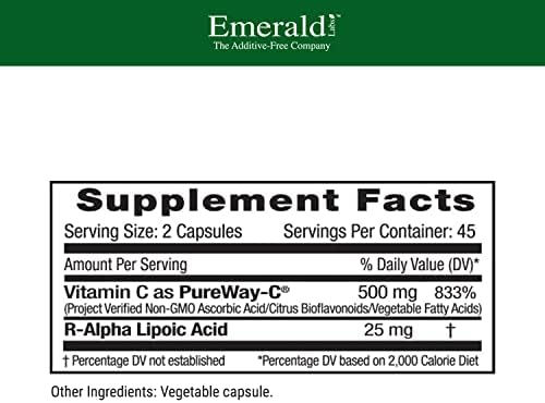 EMERALD LABS PureWay-C - Suplemento para Hígado e Inmunidad con Ácido R-Ácido Lipoico - Vitamina C de Rápida Absorción - 90 Cápsulas Vegetales - imagen 2