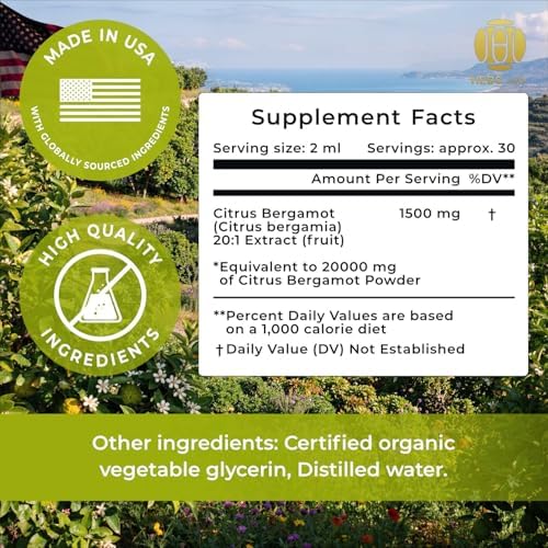 Gotas Líquidas de Bergamota Cítrica – Apoyo Detox y Salud Cardiaca – Suplemento de Bergamota para Colesterol Alto Upnourish – Extracto de 1500 mg - imagen 8