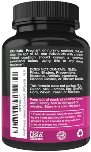 Suplemento de Resveratrol - Potente Fórmula de 1400mg con Trans Resveratrol, Quercetina, Semilla de Uva, Té Verde, Acai y Extracto de Vino Tinto - 60 - imagen 3