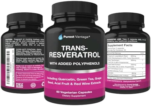 Suplemento de Resveratrol - Potente Fórmula de 1400mg con Trans Resveratrol, Quercetina, Semilla de Uva, Té Verde, Acai y Extracto de Vino Tinto - 60 - imagen 4