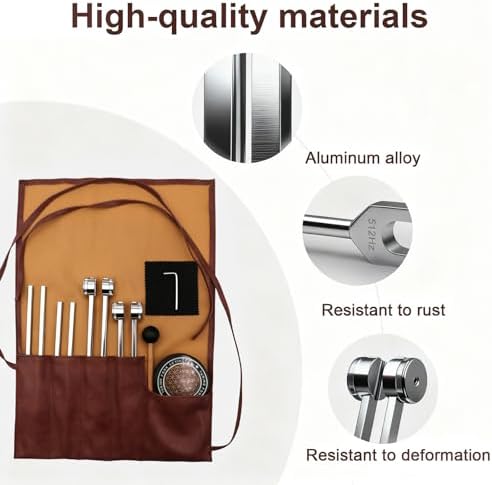 Set de Diapasones 128Hz 256Hz 384Hz 512Hz – Kit Profesional de Terapia Sonora con Martillo, Activador de Goma, Estuche de Cuero, Llave Hexagonal y - imagen 2