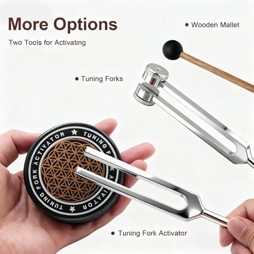 Set de Diapasones 128Hz 256Hz 384Hz 512Hz – Kit Profesional de Terapia Sonora con Martillo, Activador de Goma, Estuche de Cuero, Llave Hexagonal y - imagen 6