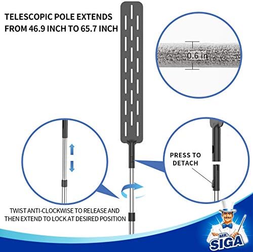 Duster Flexible de Microfibra MR.SIGA para Limpiar Grietas, Mango Ajustable de Acero Inoxidable, Lavable, Color Gris - imagen 4