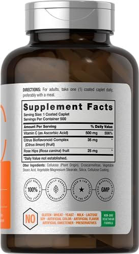 Horbäach Vitamina C 500mg | 500 Tabletas | con Bioflavonoides y Escaramujo | Suplemento Vegetariano, Sin OGM y Sin Gluten para Hombres y Mujeres - imagen 2