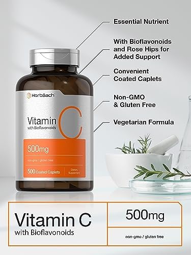 Horbäach Vitamina C 500mg | 500 Tabletas | con Bioflavonoides y Escaramujo | Suplemento Vegetariano, Sin OGM y Sin Gluten para Hombres y Mujeres - imagen 3