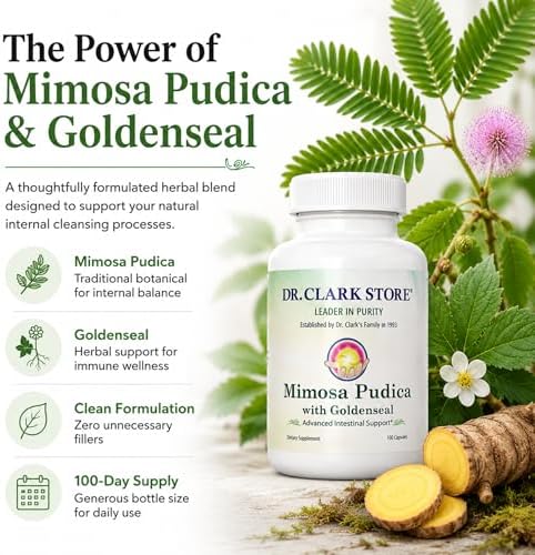 Dr Clark Store Mimosa Pudica y Goldenseal – 100 Cápsulas, Apoya la Salud Digestiva, el Equilibrio Intestinal y el Sistema Inmunológico - imagen 3