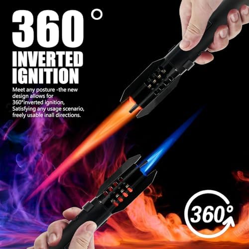 Encendedor de Soplete Butano Recargable a Prueba de Viento, Llama Azul y Roja Ajustable para BBQ, Regalo de Navidad para Papá y Hombres (Gas No - imagen 3