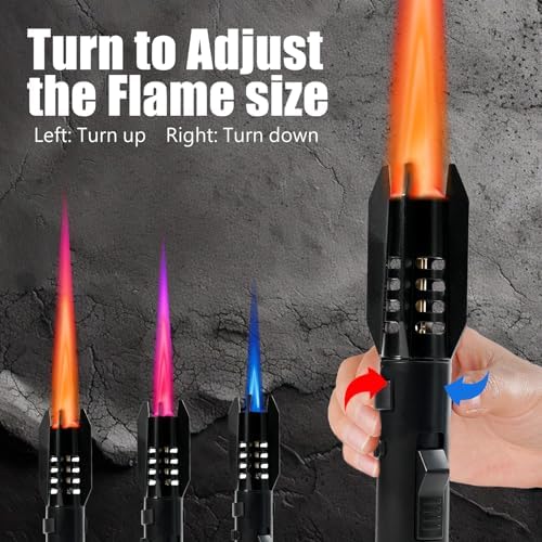 Encendedor de Soplete Butano Recargable a Prueba de Viento, Llama Azul y Roja Ajustable para BBQ, Regalo de Navidad para Papá y Hombres (Gas No - imagen 4