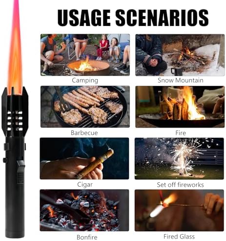 Encendedor de Soplete Butano Recargable a Prueba de Viento, Llama Azul y Roja Ajustable para BBQ, Regalo de Navidad para Papá y Hombres (Gas No - imagen 6