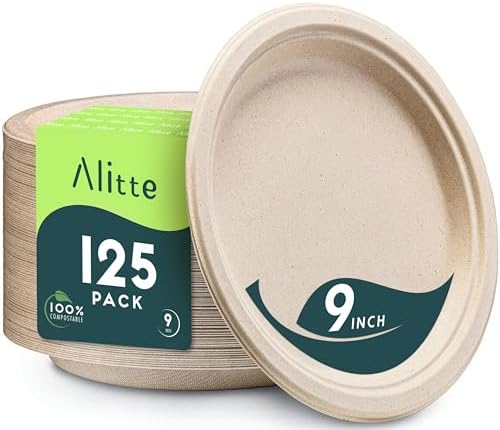 Platos Compostables Desechables de Papel Resistente - [125 Piezas] 9 Pulgadas, Biodegradables, Hechos de Bagazo de Caña de Azúcar, Color Marrón, Para - imagen 1