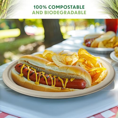 Platos Compostables Desechables de Papel Resistente - [125 Piezas] 9 Pulgadas, Biodegradables, Hechos de Bagazo de Caña de Azúcar, Color Marrón, Para - imagen 5