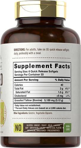 Tallow de Res Alimentado con Pasto Carlyle 3120mg | 200 Cápsulas Blandas | Suplemento Bovina Criada en Pastizales | Sin OGM, Libre de Gluten | - imagen 2