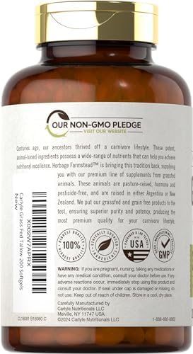 Tallow de Res Alimentado con Pasto Carlyle 3120mg | 200 Cápsulas Blandas | Suplemento Bovina Criada en Pastizales | Sin OGM, Libre de Gluten | - imagen 3