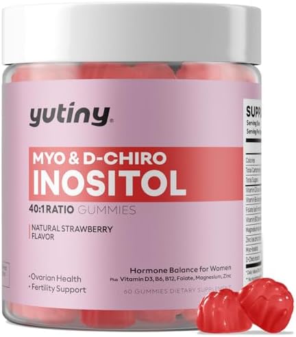Gomitas Yutiny de Myo-Inositol y D-Chiro Inositol, Vitamina B6, B12 y Folato para Mujeres, Veganas, Sin Azúcar, Sabor Fresa, 60 Unidades - imagen 1