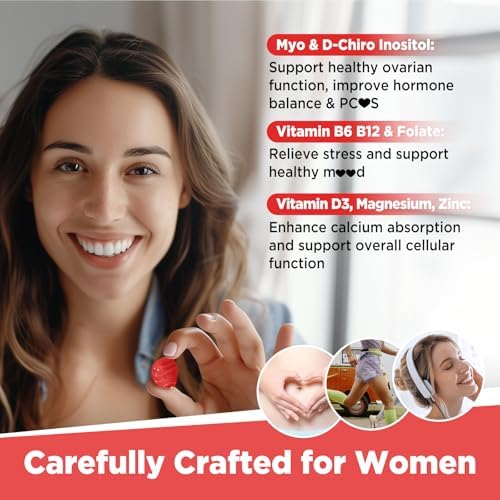 Gomitas Yutiny de Myo-Inositol y D-Chiro Inositol, Vitamina B6, B12 y Folato para Mujeres, Veganas, Sin Azúcar, Sabor Fresa, 60 Unidades - imagen 4