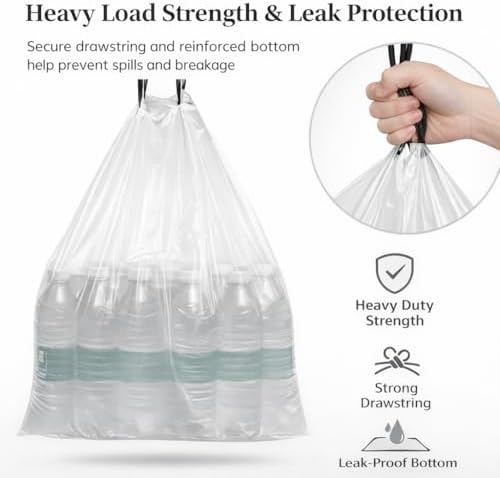Bolsas de Basura CEDARRA de 30 Galones con Cuerda, Paquete de 50, Extra Fuertes de 1.3 Mil, Blancas, Sin Fragancia, para Cocina, Oficina y Jardín, - imagen 6