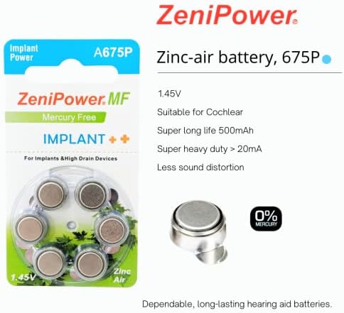 Baterías para Implantes Cocleares ZeniPower Tamaño A675P Sin Mercurio (60 Baterías) - imagen 2