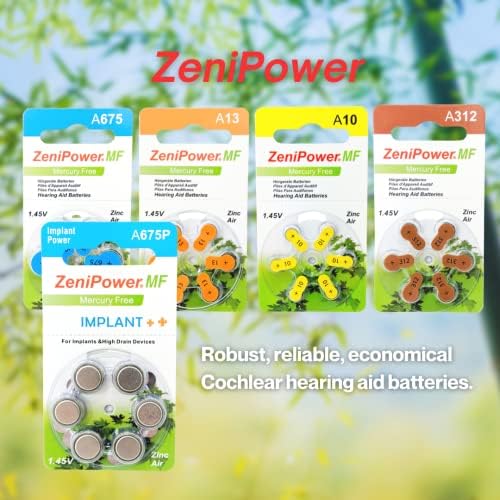 Baterías para Implantes Cocleares ZeniPower Tamaño A675P Sin Mercurio (60 Baterías) - imagen 3