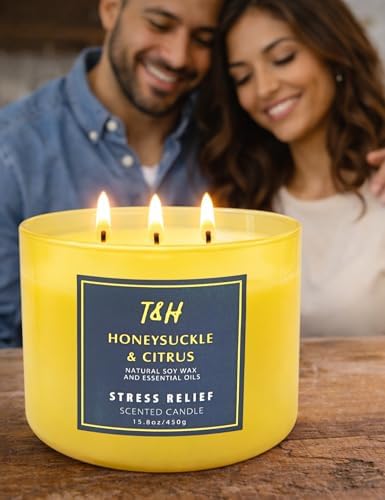 Vela Aromática de Soja de 3 Mechas Honeysuckle Citrus | 15.8 oz | Vela Grande para el Hogar | Aroma Floral Cítrico Fresco | Listo para Regalar - imagen 3