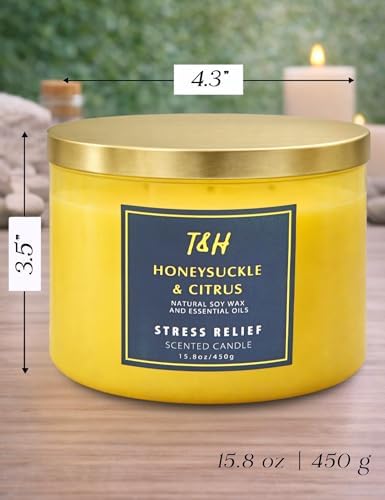 Vela Aromática de Soja de 3 Mechas Honeysuckle Citrus | 15.8 oz | Vela Grande para el Hogar | Aroma Floral Cítrico Fresco | Listo para Regalar - imagen 5