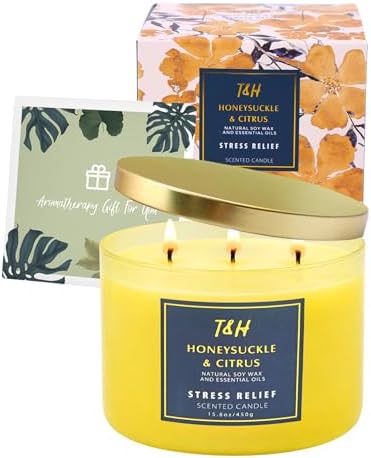 Vela Aromática de Soja de 3 Mechas Honeysuckle Citrus | 15.8 oz | Vela Grande para el Hogar | Aroma Floral Cítrico Fresco | Listo para Regalar - imagen 6