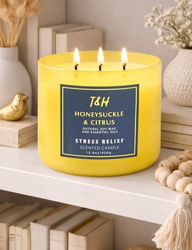 Vela Aromática de Soja de 3 Mechas Honeysuckle Citrus | 15.8 oz | Vela Grande para el Hogar | Aroma Floral Cítrico Fresco | Listo para Regalar - imagen 7
