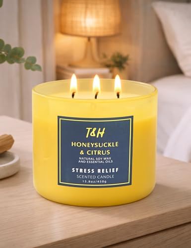 Vela Aromática de Soja de 3 Mechas Honeysuckle Citrus | 15.8 oz | Vela Grande para el Hogar | Aroma Floral Cítrico Fresco | Listo para Regalar - imagen 8
