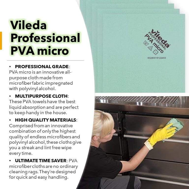 Vileda Professional | Paquete de 5 Toallas de Microfibra PVA Verdes | Limpieza Multiusos | Resultados Brillantes y Sin Rayas - imagen 2