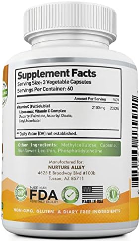 NURTURE ALLEY Vitamina C Liposomal 2100mg - 180 Cápsulas de Alta Absorción - Refuerza el Sistema Inmunológico y Aumenta Colágeno - Suplemento - imagen 5