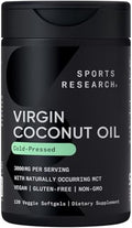 Cápsulas de Aceite de Coco Orgánico Sports Research® 3000MG - Aceite de Coco Virgen Extra Prensado en Frío con MCTs - Vegano y No OGM - 120 Geles - imagen 1