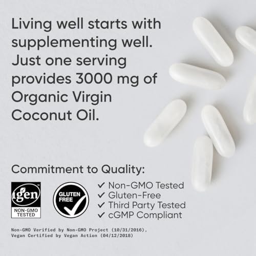 Cápsulas de Aceite de Coco Orgánico Sports Research® 3000MG - Aceite de Coco Virgen Extra Prensado en Frío con MCTs - Vegano y No OGM - 120 Geles - imagen 4
