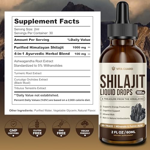 Gotas Líquidas de Shilajit Himalayo – 1000mg de Energía y Soporte Inmunológico con 85+ Minerales Traza y Ácido Fulvico – Suplemento de Fuerza y - imagen 3