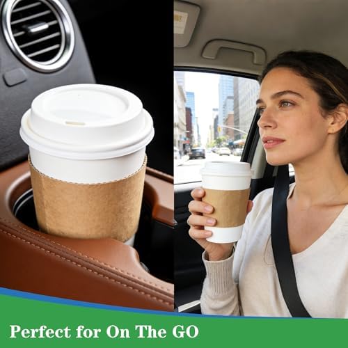 WOWSOLID 120 Piezas de Tazas de Papel Desechables de 12 oz a Prueba de Fugas con Tapas, Mangas y Revolvedores, Perfectas para Café, Chocolate - imagen 6