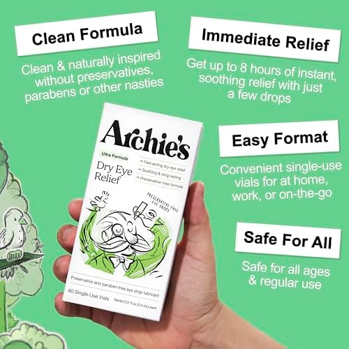 Archie's Remedies, Gotas para Ojos Secos, Ultra Lubricantes, Fórmula Limpia y Sin Conservadores, Viales de Uso Único, 60 Contadores - imagen 2