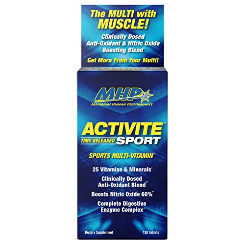 MHP Activite Sport Multivitamínico, 25 Vitaminas y Minerales, Aumentador de Óxido Nítrico, Enzimas Digestivas, Antioxidantes, 120 Tabletas - imagen 1