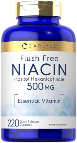 Carlyle Niacina Sin Enrojecimiento 500mg | 220 Cápsulas | Suplemento No Transgénico y Sin Gluten - imagen 1