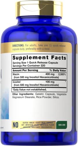 Carlyle Niacina Sin Enrojecimiento 500mg | 220 Cápsulas | Suplemento No Transgénico y Sin Gluten - imagen 2