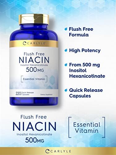 Carlyle Niacina Sin Enrojecimiento 500mg | 220 Cápsulas | Suplemento No Transgénico y Sin Gluten - imagen 3