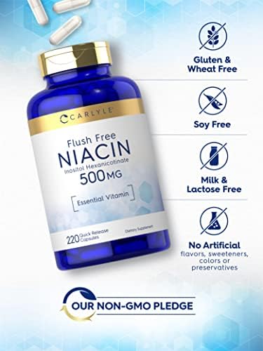 Carlyle Niacina Sin Enrojecimiento 500mg | 220 Cápsulas | Suplemento No Transgénico y Sin Gluten - imagen 4