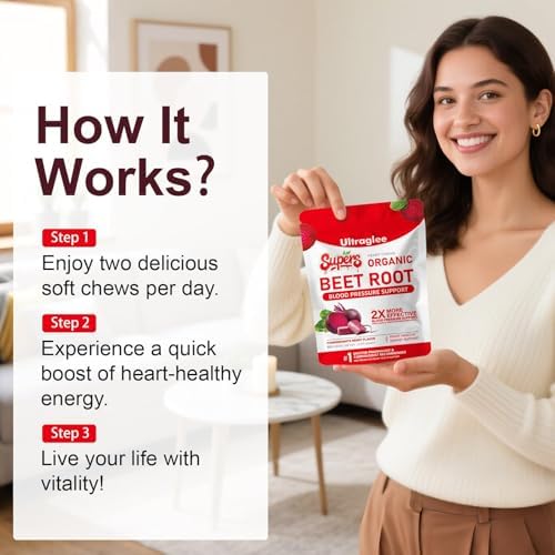 Ultraglee Chews de Betabel, Suplemento Energético con Extracto de Semilla de Uva y Polvo de Betabel, 60 Gomas Sabor Granadina-Baya - imagen 4