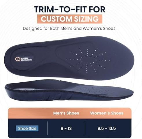 Plantillas de Compresión de Cobre para Comodidad Todo el Día. Inserciones para Zapatos Ajustables para Hombres y Mujeres. Soporte para Fascitis - imagen 5