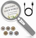 Lupa de 45X con Luz, 4.6 Pulgadas, 1200mAh Recargable por USB, Lupa de Mano con 6 Modos de Luz para Personas Mayores con Baja Visión - Gris - imagen 1