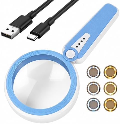 Lupa de 45X con Luz, 4.6 Pulgadas, 1200mAh Recargable por USB, Lupa de Mano con 6 Modos de Luz para Personas Mayores con Baja Visión - Gris - imagen 8