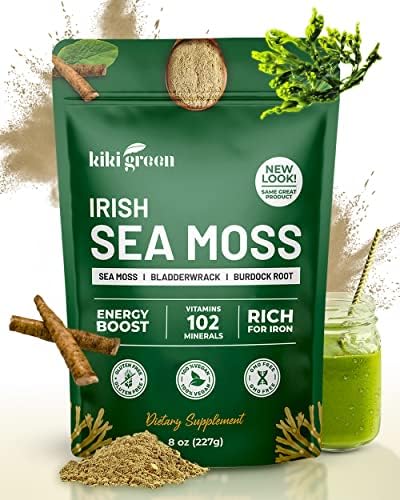 KIKI Polvo de Musgo Marino Irlandés Verde 8 Oz - con Extracto de Algas Marinas y Raíz de Bardana para Apoyo Inmunológico - Suplemento Keto y Vegano - imagen 1