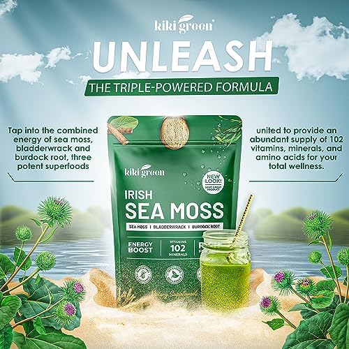 KIKI Polvo de Musgo Marino Irlandés Verde 8 Oz - con Extracto de Algas Marinas y Raíz de Bardana para Apoyo Inmunológico - Suplemento Keto y Vegano - imagen 2
