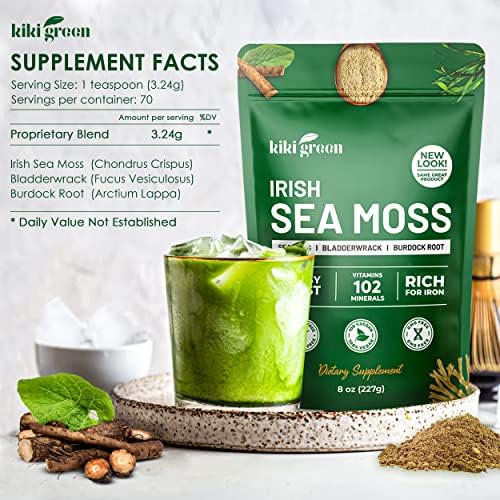 KIKI Polvo de Musgo Marino Irlandés Verde 8 Oz - con Extracto de Algas Marinas y Raíz de Bardana para Apoyo Inmunológico - Suplemento Keto y Vegano - imagen 3