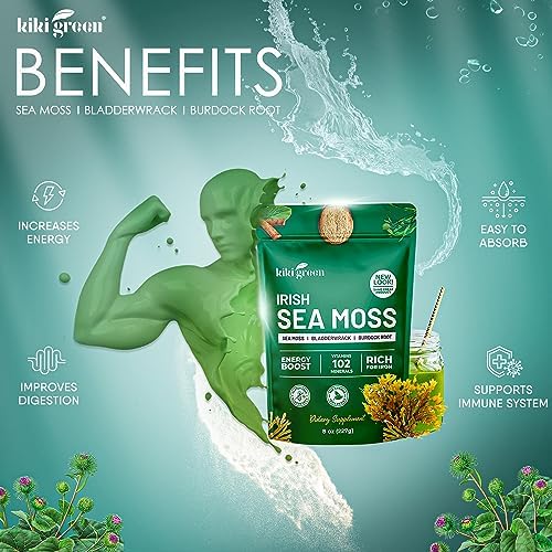 KIKI Polvo de Musgo Marino Irlandés Verde 8 Oz - con Extracto de Algas Marinas y Raíz de Bardana para Apoyo Inmunológico - Suplemento Keto y Vegano - imagen 4