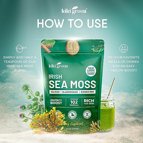 KIKI Polvo de Musgo Marino Irlandés Verde 8 Oz - con Extracto de Algas Marinas y Raíz de Bardana para Apoyo Inmunológico - Suplemento Keto y Vegano - imagen 6