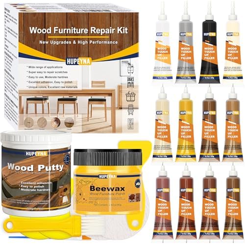Kit de Reparación de Muebles de Madera Hupeyna, 21 Pzs de Masilla, Rellenos y Cera de Abeja - Repara Grietas, Rayones, Agujeros y Descoloraciones en - imagen 1